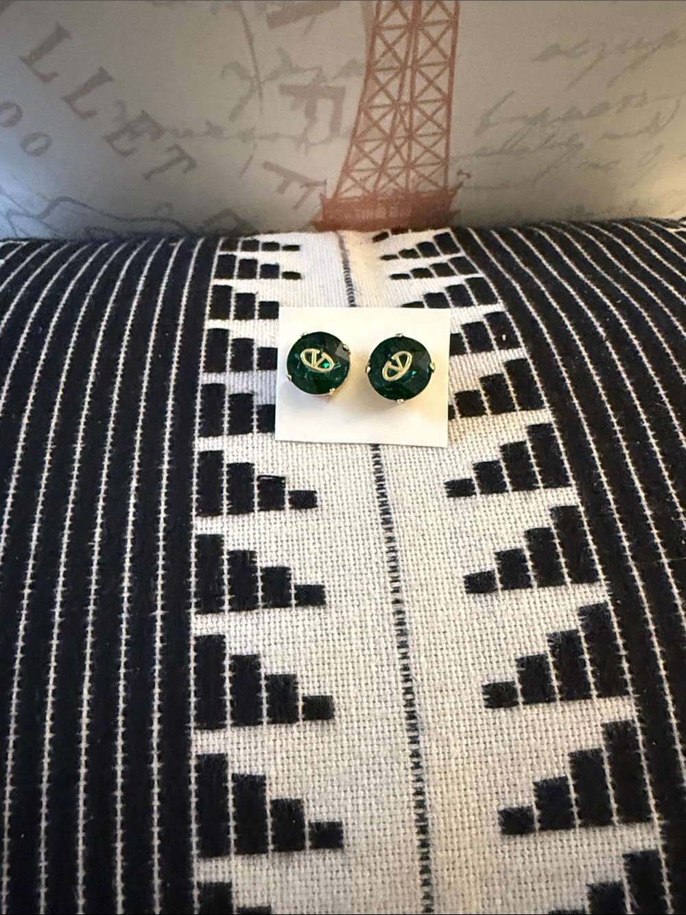 Valentino Emerald lGreen Round Logo Stud Earrings